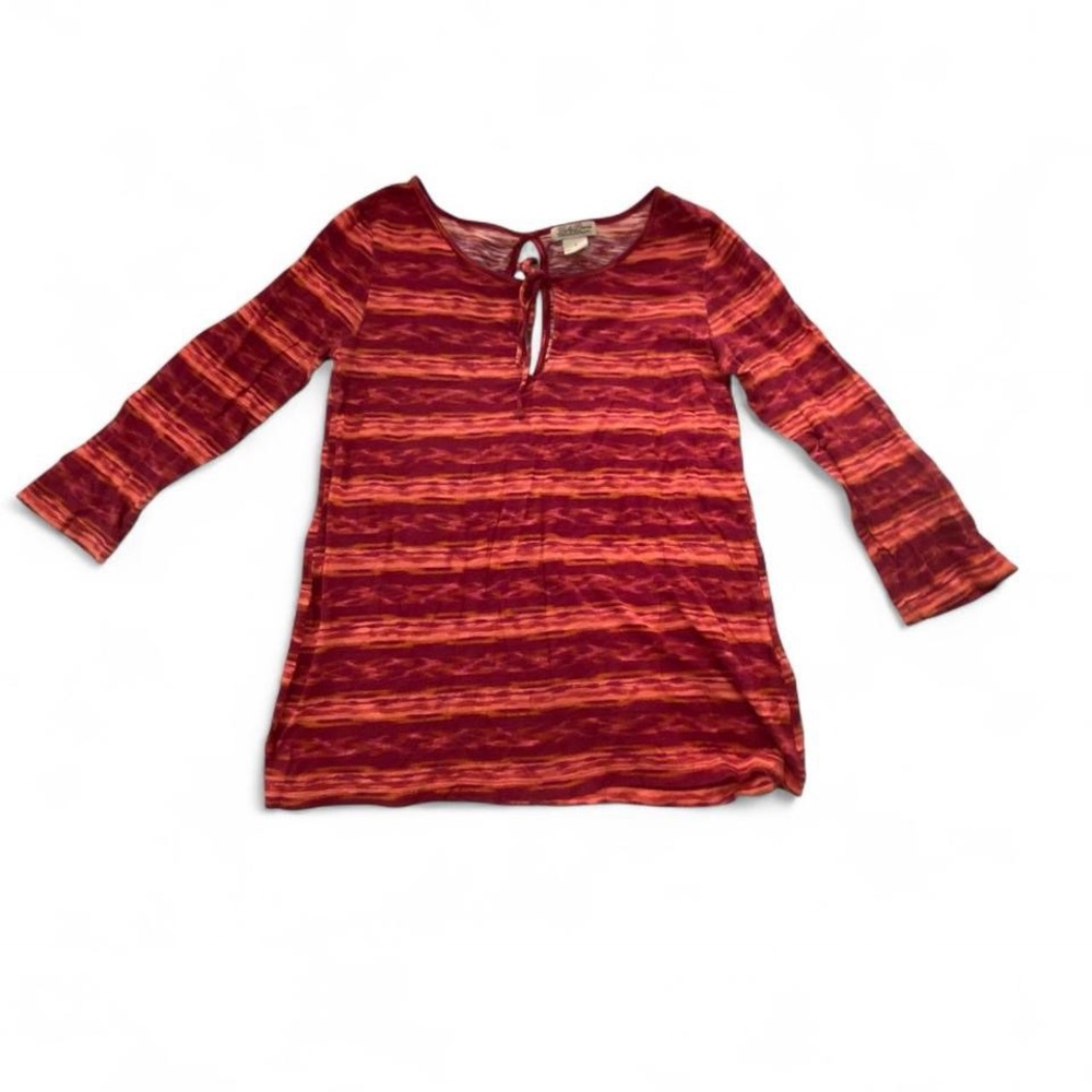 Lucky Brand Vintage Red & Orange Striped 3/4 Long Sleeve Tshirt Size Small